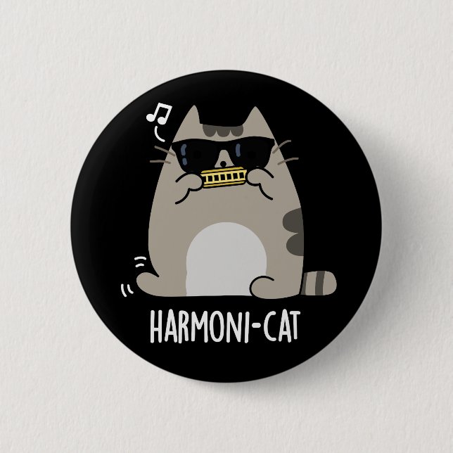 Badge Rond 5 Cm Harmoni cat Funny Harmonica Cat Pun Dark BG (Devant)