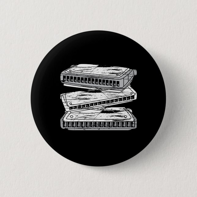 Badge Rond 5 Cm Harmonica Music Blues Instrument Cadeau acoustique (Devant)