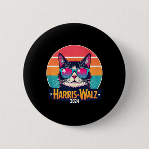 Badge Rond 5 Cm Harris Walz 2024 Chat Lunettes de soleil Retro Vin