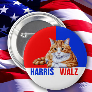 Badge Rond 5 Cm Harris Walz 2024 Manifestement Chat Rouge Bleu