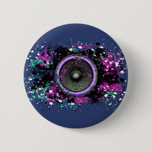 Badge Rond 5 Cm Haut-parleur de musique et peinture éclaboussée
