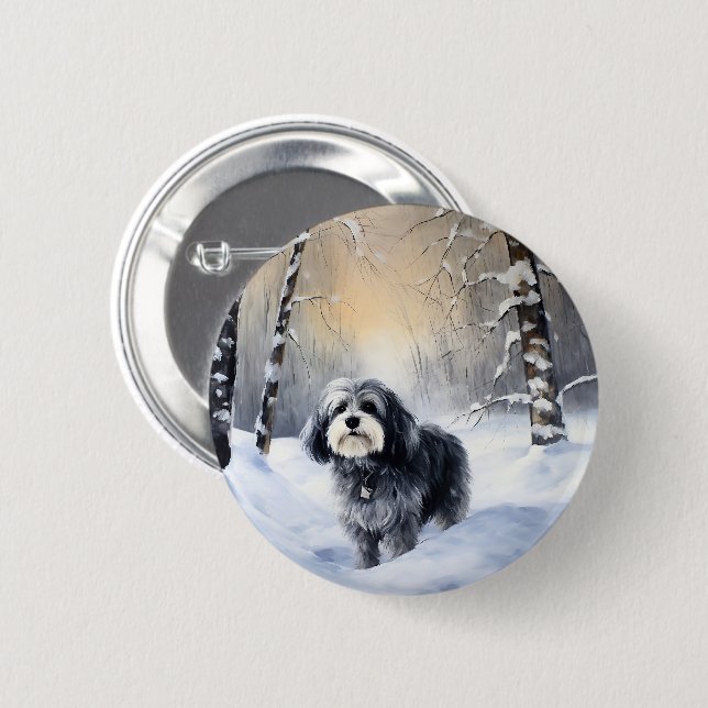 Badge Rond 5 Cm Havanais laissez-le neiger Noël (Devant & derrière)