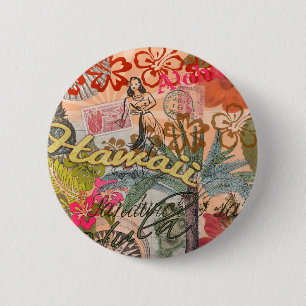 Badge Rond 5 Cm Hawaii Hula Fleur Voyage Vintage