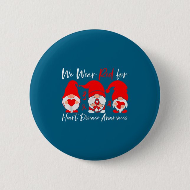 Badge Rond 5 Cm Heart Disease Awareness Gnome  (Devant)