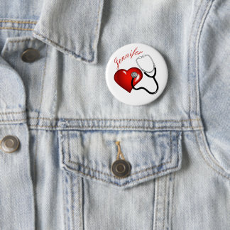Badge Rond 5 Cm Heart Stéthoscope Personalized Nurse Medical Butto