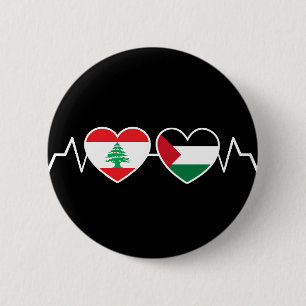 Badge Rond 5 Cm Heartbeat Lebanon Palestine Unity drapeaux.