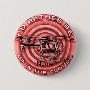 Badge Rond 5 Cm Hélicoptère Rouge Nuages