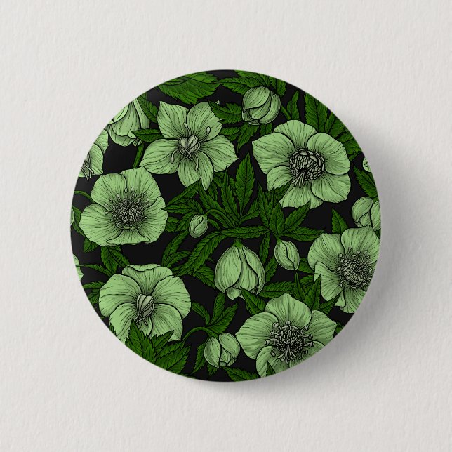 Badge Rond 5 Cm Hellebores blancs avec feuille (Devant)
