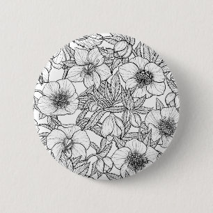 Badge Rond 5 Cm Hellebores en noir et blanc