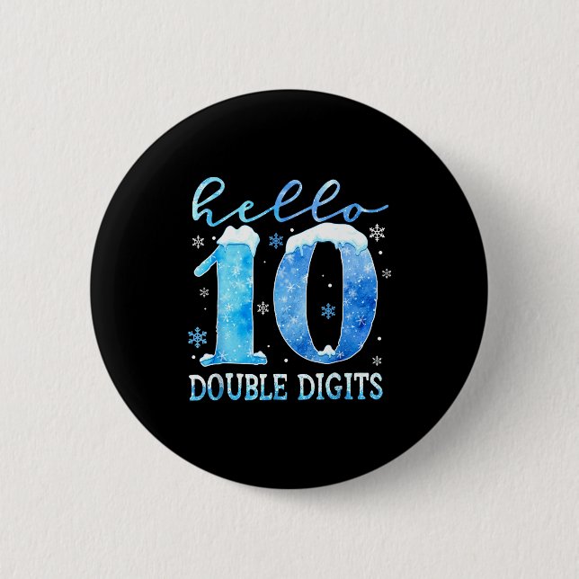 Badge Rond 5 Cm Hello 10 Double Digits Snowflakes Winter Christmas (Devant)