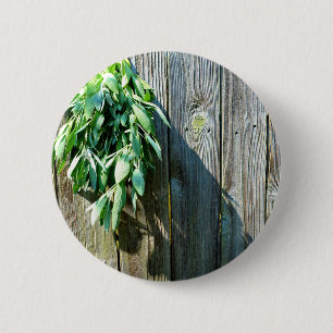 Badge Rond 5 Cm Herbes vertes botaniques à grains de bois affaissé