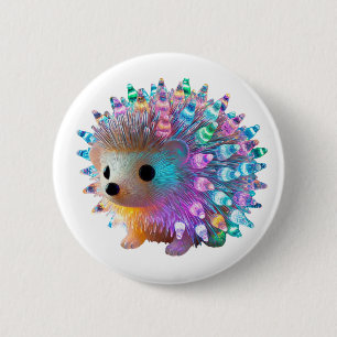 Badge Rond 5 Cm Hérisson arc-en-ciel