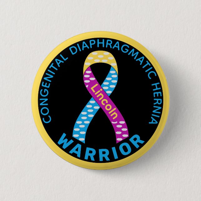 Badge Rond 5 Cm Hernie diaphragmatique congénitale guerrière Noir (Devant)