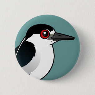 Badge Rond 5 Cm héron de nuit Noir-couronné