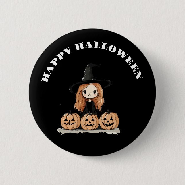 Badge Rond 5 Cm Heureuse sorcière d'Halloween (Devant)