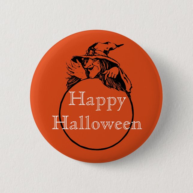 Badge Rond 5 Cm Heureuse sorcière d'Halloween (Devant)