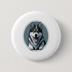 Badge Rond 5 Cm heureux Alaskien Malamute Puppy