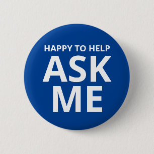 Badge Rond 5 Cm Heureux de m'aider à me demander Bleu
