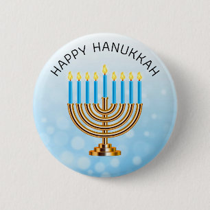 Badge Rond 5 Cm Heureux Hanoukka Menorah