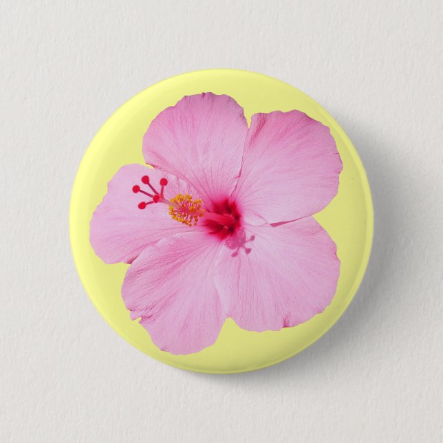 Badge Rond 5 Cm Hibiscus rose Fleur tropicale (Devant)