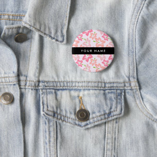 Badge Rond 5 Cm Hibiscus rose, Fleurs roses, Votre nom