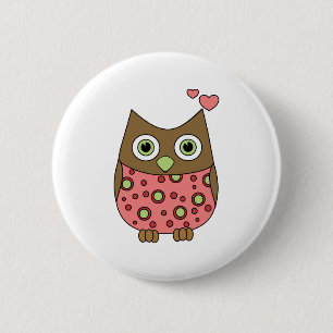 Badge Rond 5 Cm Hibou avec amour