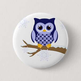 Badge Rond 5 Cm Hibou bleu d'hiver