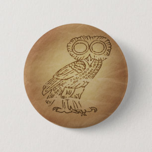 Badge Rond 5 Cm Hibou de Grec de sagesse
