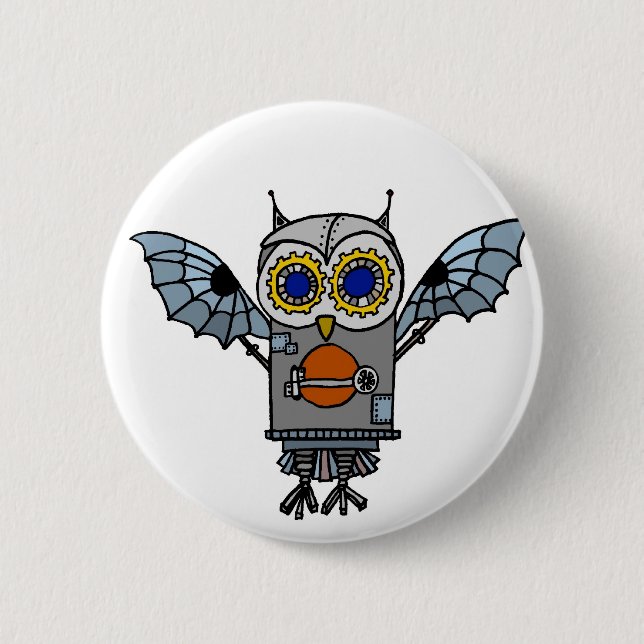 Badge Rond 5 Cm Hibou de robot (Devant)