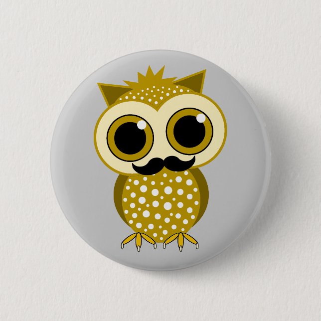 Badge Rond 5 Cm hibou drôle de moustache (Devant)