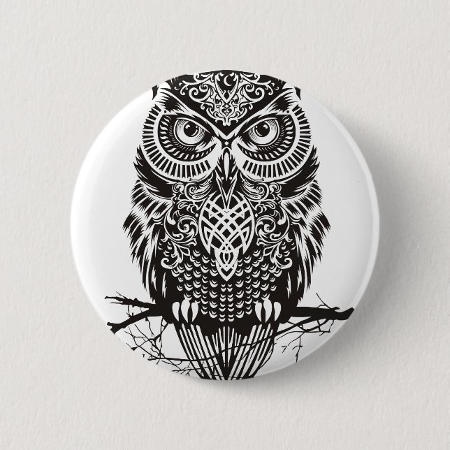 Badge Rond 5 Cm Hibou noir (Devant)