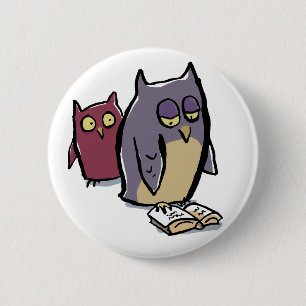 Badge Rond 5 Cm hiboux de lecture