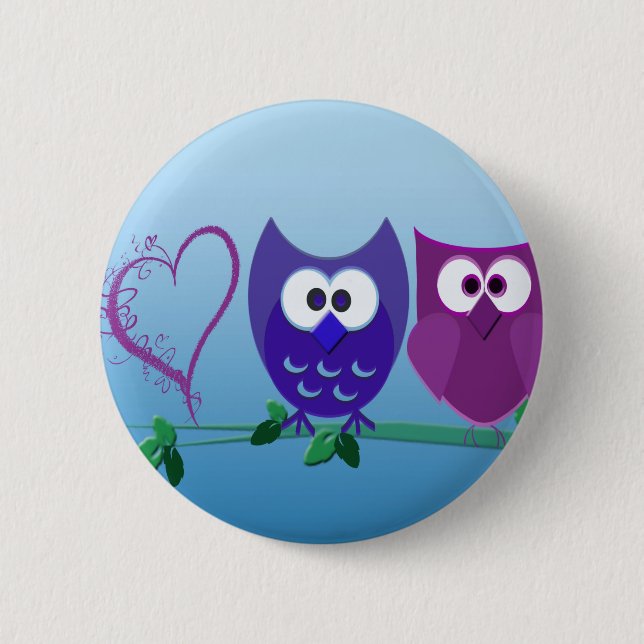 Badge Rond 5 Cm Hiboux et coeur mignons (Devant)