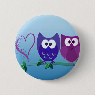Badge Rond 5 Cm Hiboux et coeur mignons