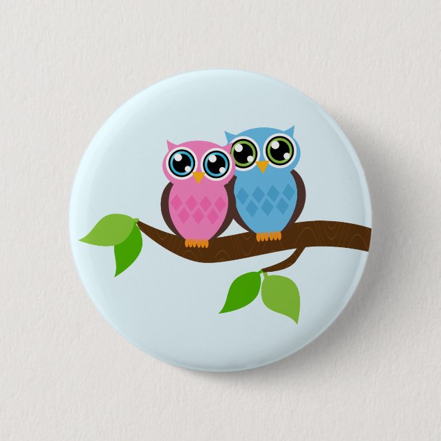 Badge Rond 5 Cm Hiboux romantiques doux (Devant)