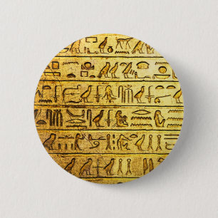 Badge Rond 5 Cm Hiéroglyphes égyptiens anciens Bouton jaune
