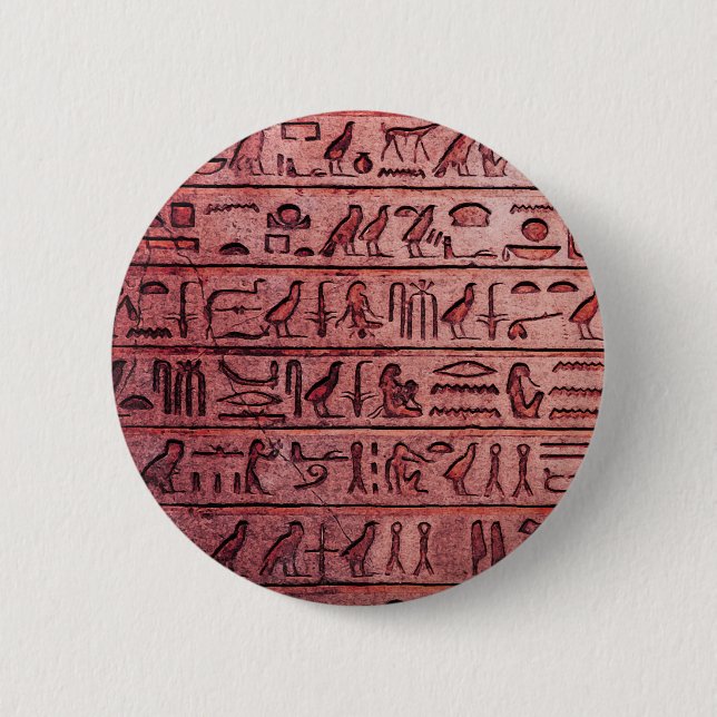 Badge Rond 5 Cm Hiéroglyphes égyptiens anciens Rouge (Devant)