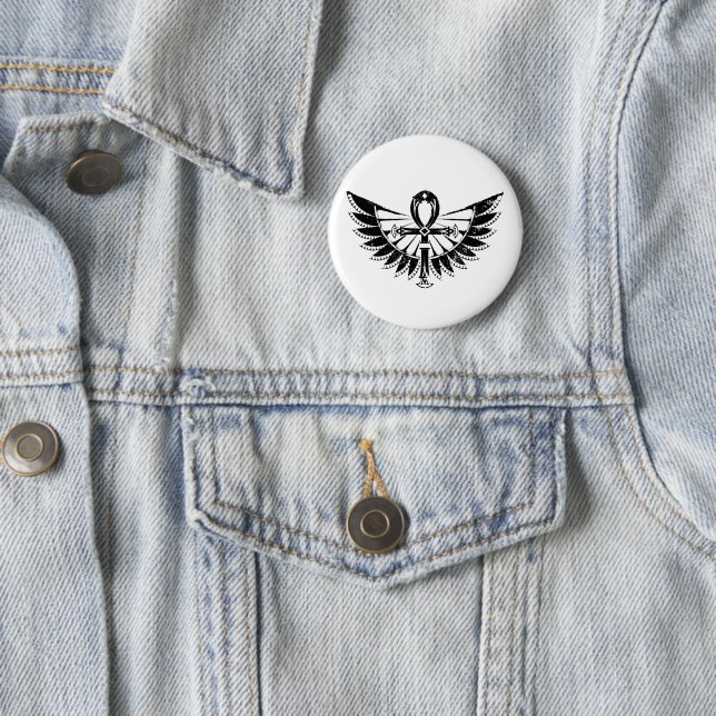 Badge Rond 5 Cm Hiéroglyphes égyptiens - Ankh ailé (En situation)