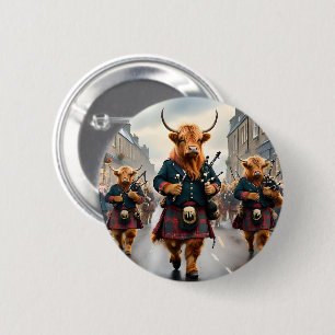 Badge Rond 5 Cm Highland Harmony : Bagpipe Highland Cow Band