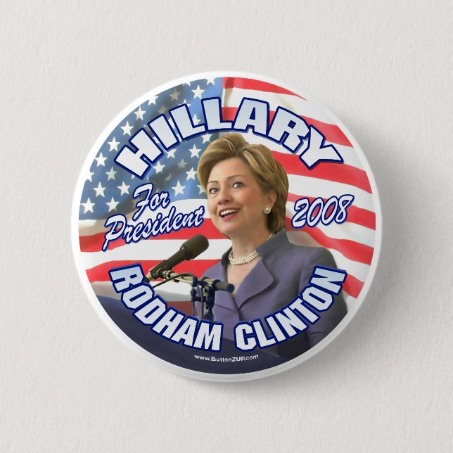 Badge Rond 5 Cm Hillary Rodham Clinton pour le président 2008 (Devant)
