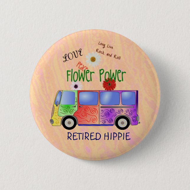 Badge Rond 5 Cm Hippie à la retraite, conception super, (Devant)