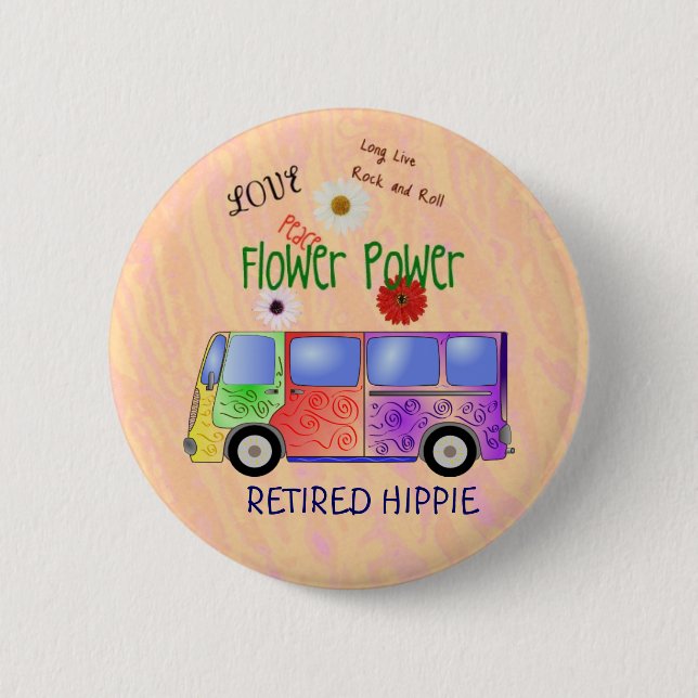 Badge Rond 5 Cm Hippie à la retraite, conception super, (Devant)