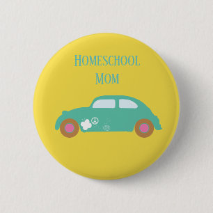 Badge Rond 5 Cm Hippie Homeschool Maman Voiture