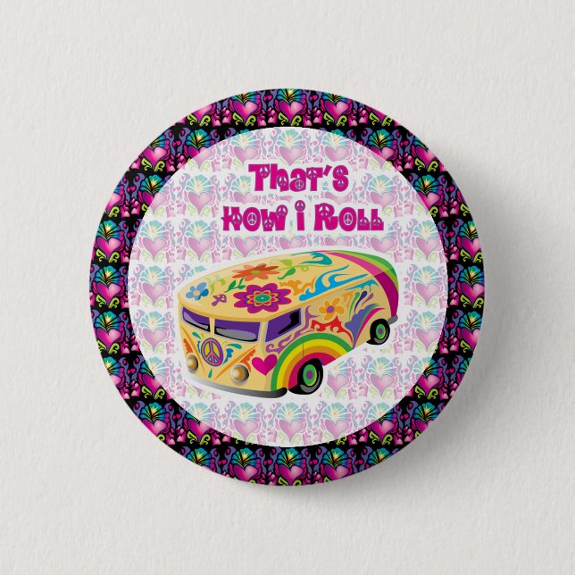 Badge Rond 5 Cm hippie van comment je roule (Devant)