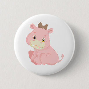 Badge Rond 5 Cm Hippo de bébé rose