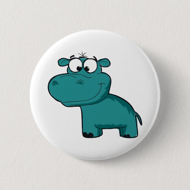 Badge Rond 5 Cm Hippo heureux bleu (Devant)