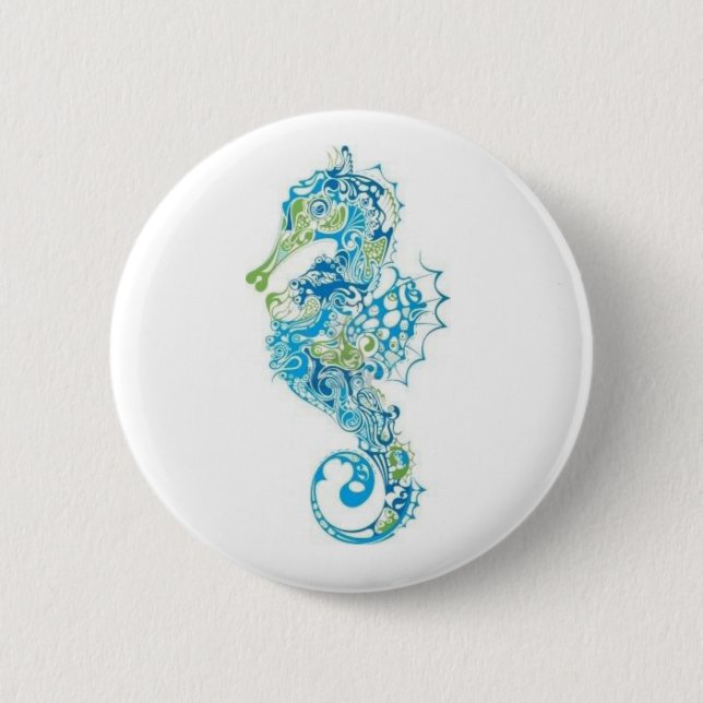 Badge Rond 5 Cm Hippocampe bleu abstrait (Devant)