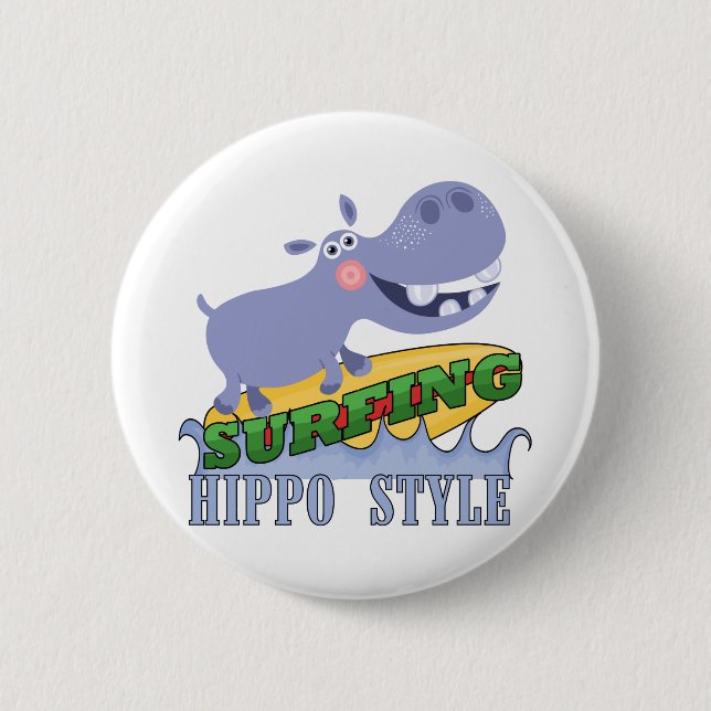 Badge Rond 5 Cm Hippopotame de surfer (Devant)