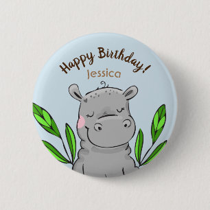 Badge Rond 5 Cm Hippopotame mignon fait sur commande de joyeux