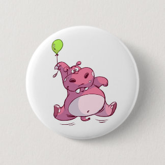 BADGE ROND 5 CM HIPPOPOTAME ROSE MIGNON SUR LE BALLON